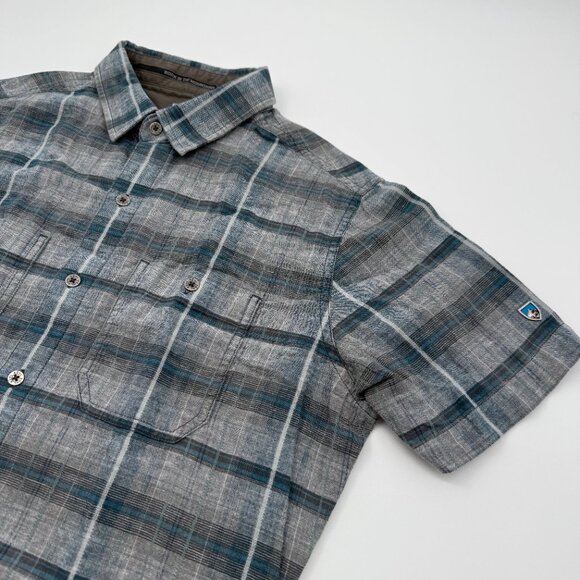 Kuhl Men’s S Blue Plaid Button Shirt Short Sleeve Hiking Outdoor Activewear - Picture 1 of 10